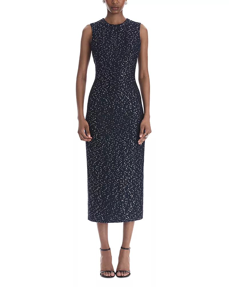 Oscar de la Renta Wool Blend Sleeveless Sequin Dress