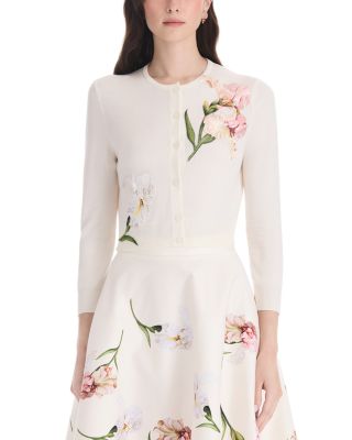 Oscar de la Renta Embroidered Wool Crewneck Cardigan