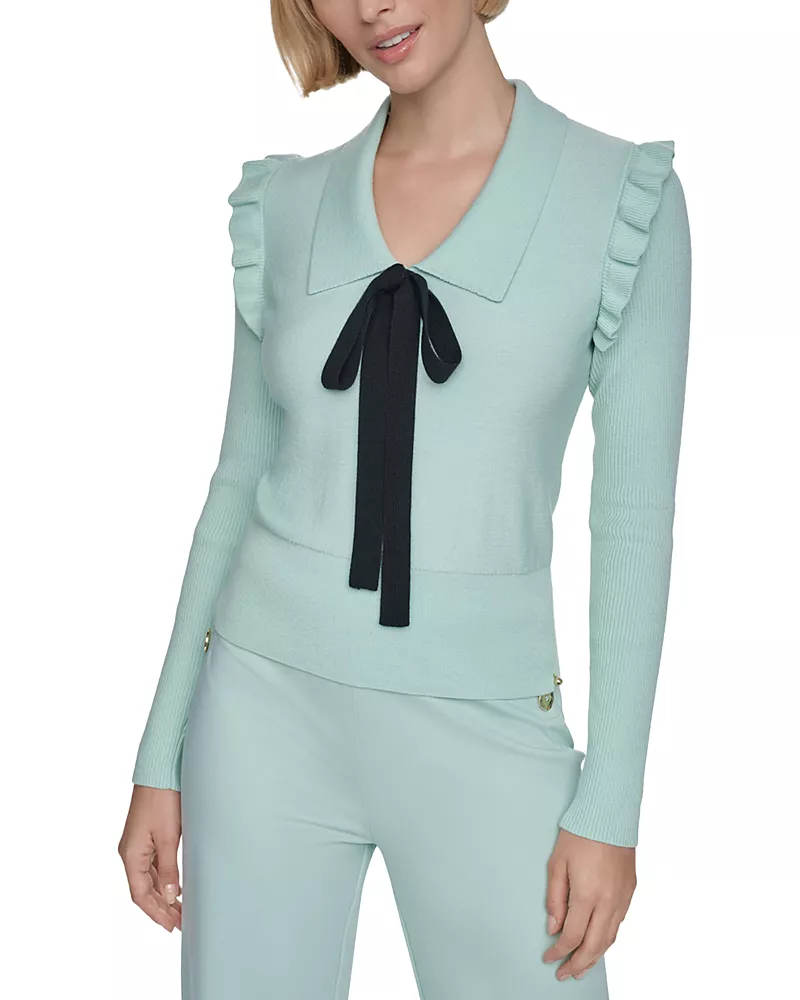Sonia Rykiel Collar and Bow Tie Wool Blend Sweater