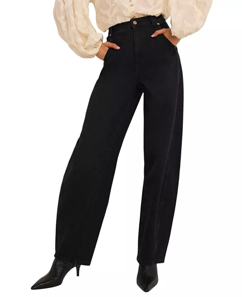 Mint Velvet Women's Relaxed Ultimate Barrel Jeans in Black Wash
