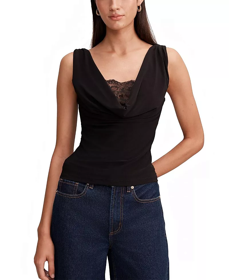 Ever New Women's Hope Layered Lace Cowl Neck Top