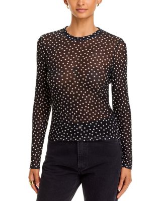 Veronica Beard Pruitt Sheer Polka Dot Long Sleeve Tee