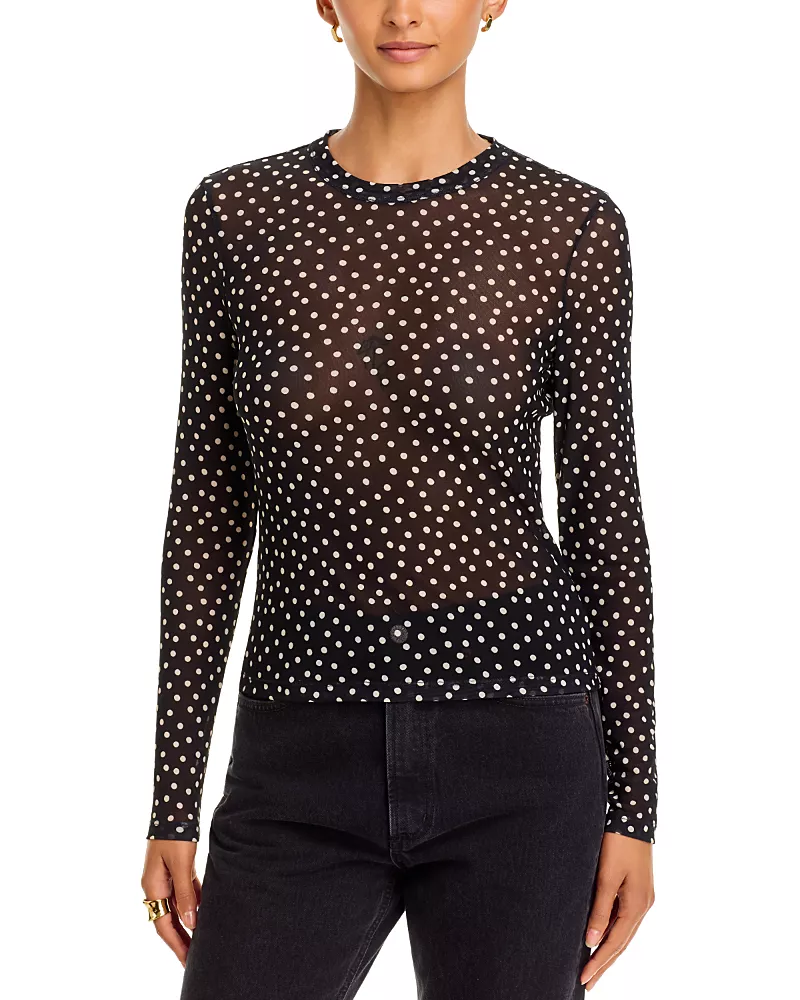 Veronica Beard Pruitt Sheer Polka Dot Long Sleeve Tee