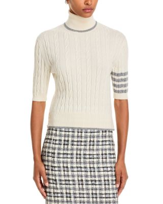 Baby Cable Knit Cashmere Short Sleeve Turtleneck Sweater