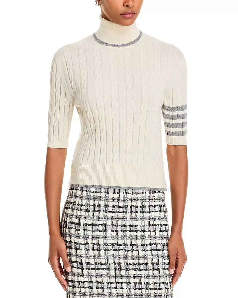 Thom Browne Baby Cable Knit Cashmere Short Sleeve Turtleneck Sweater