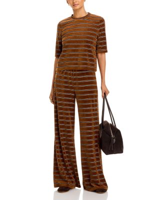 Xavier Striped Stretch Cotton Velour Top & Tobias Cotton Blend Plush Flare Pants