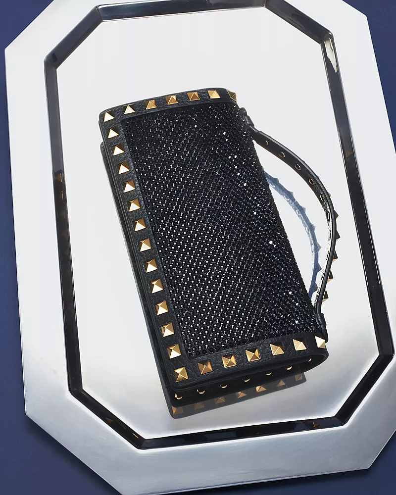 Valentino Garavani Rockstud Crystal & Leather Wallet on Chain