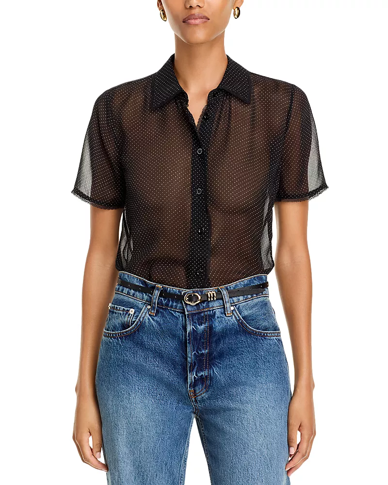 Frame The Essential Sheer Polka Dot Silk Shirt