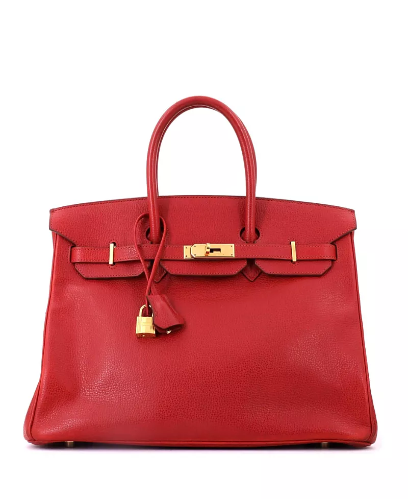 Pre-Owned HERMES Birkin 35 Handbag Red Vache Liegee with Gold Hardware