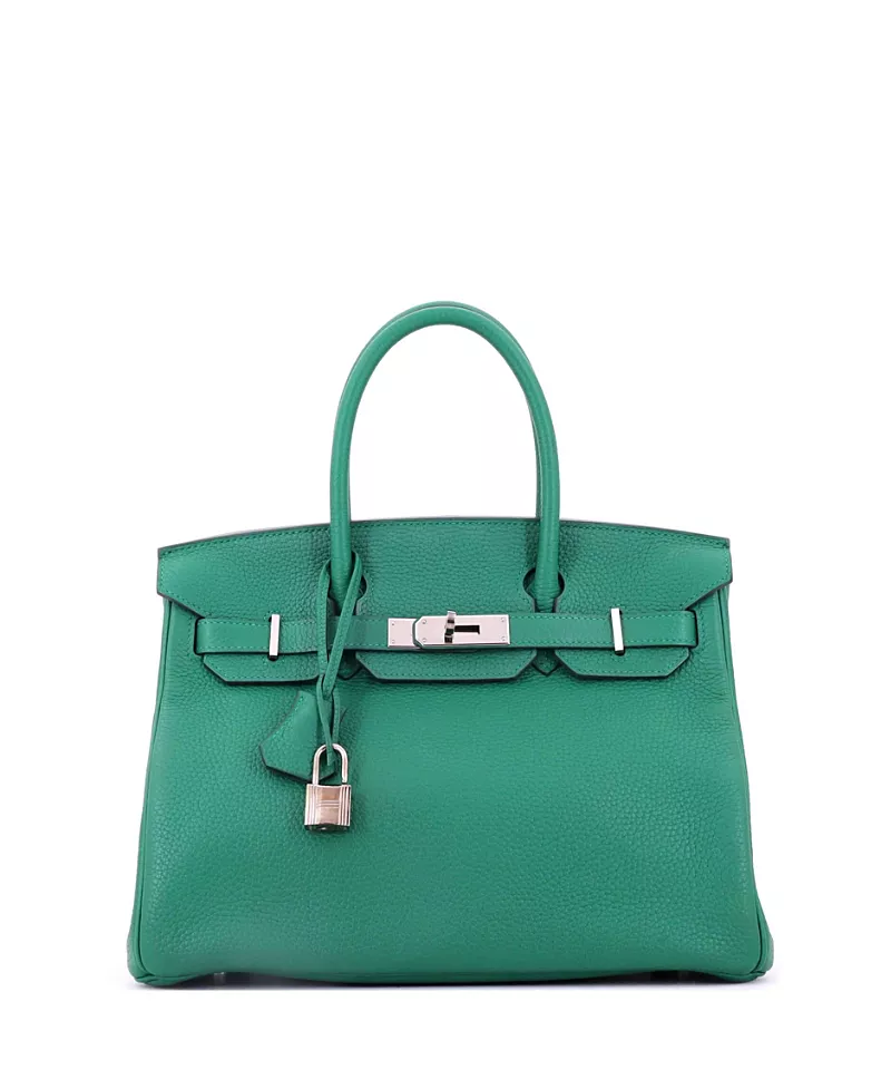 Pre-Owned HERMES Birkin 30 Handbag Green Togo with Palladium Hardware