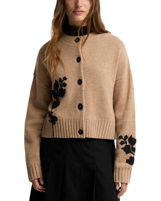 Anston Wool Floral Embroidered Crewneck Cardigan