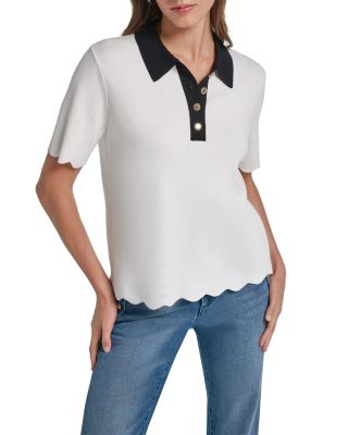 Scallop Hem Polo Sweater