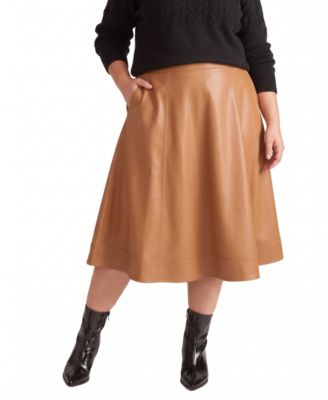  Women's Plus Charlotte Faux Leather Midi Skirt