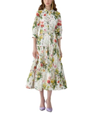 Carolina Herrera Floral Print Tiered Shirt Dress
