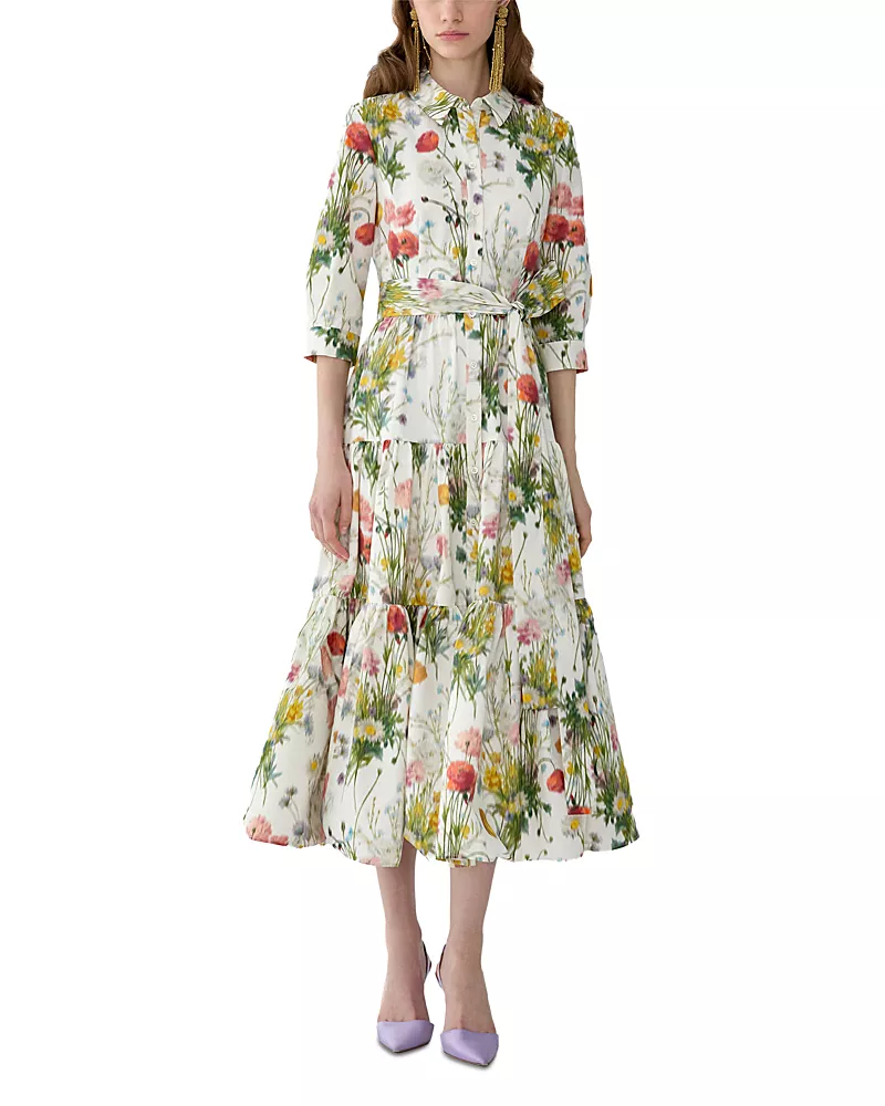 Carolina Herrera Floral Print Tiered Shirt Dress