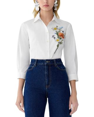 Icon Floral Embroidered Button Down Blouse