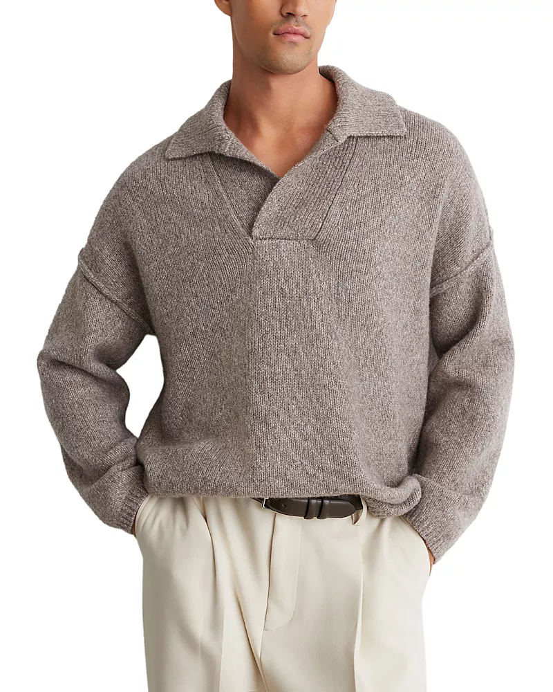 Reiss Vatali Wool Blend Heavyweight Open Collar Sweater