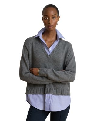 Layered Button-Trim Cotton Sweater