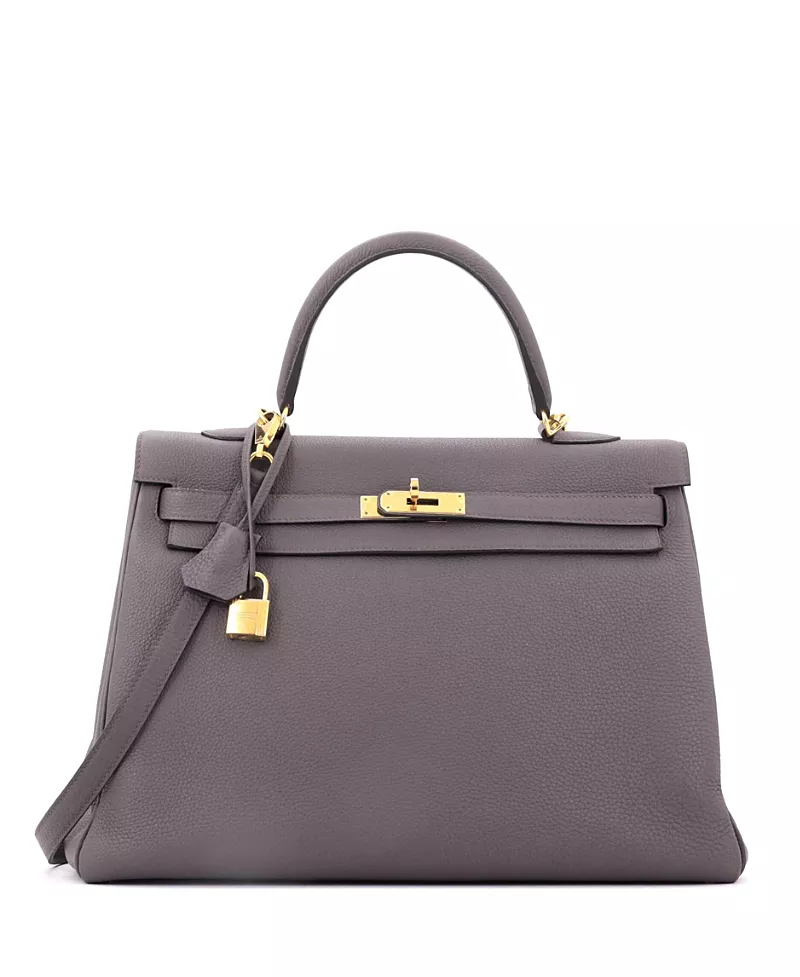 Pre-Owned HERMES Kelly 35 Handbag Grey Togo with Gold Hardware