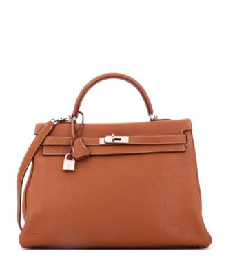 Kelly 35 Handbag Brown Clemence with Palladium Hardware