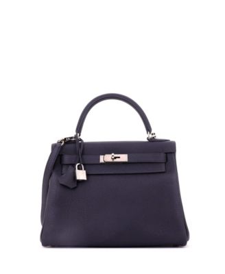 Pre-Owned HERMES Kelly 28 Handbag Blue Togo with Palladium Hardware