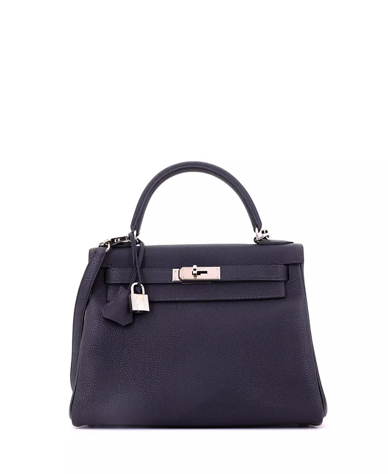 Pre-Owned HERMES Kelly 28 Handbag Blue Togo with Palladium Hardware
