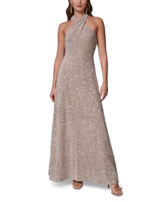 Velvet Sequin Halter Gown