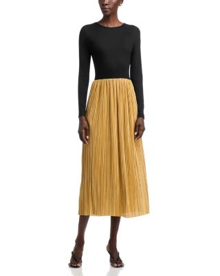 Mixed Media Metallic Pleated Maxi Dress