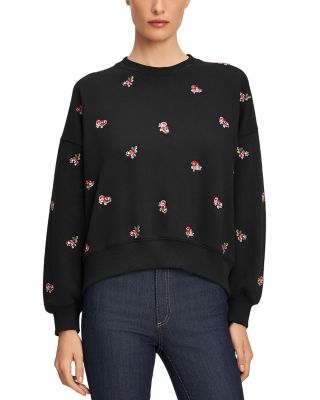 Cinq a Sept Tossed Roses Cotton Blend Embroidered Sweater