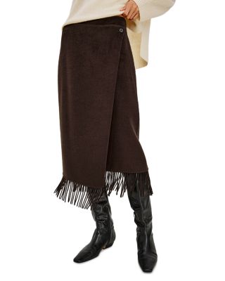 Odette Wool Blend Fringed Wrap Skirt