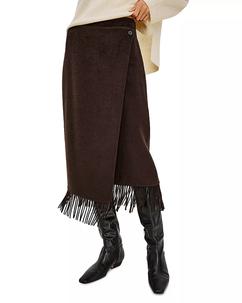 Rails Odette Wool Blend Fringed Wrap Skirt