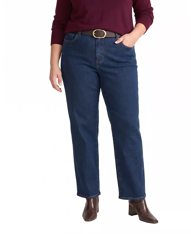 Universal Standard Women's Plus Refined Etta High Rise Straight Leg Jeans in Buffalo Blue Wash