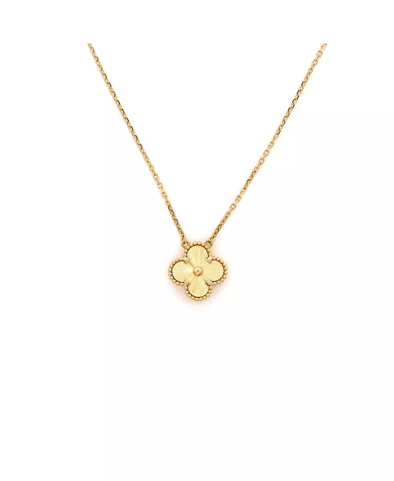 Pre-Owned Van Cleef & Arpels Vintage Alhambra Pendant Necklace Guilloche 18K Gold, 16.25
