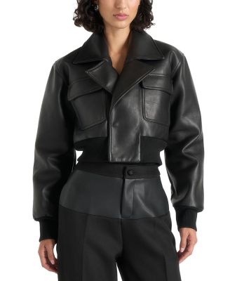 Cosette Leather Lapel Bomber Jacket