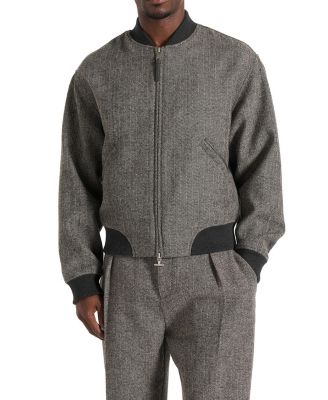 Leandro Herringbone Wool Bomber Jacket