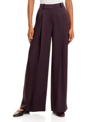Wide Leg Pleated Satin Trousers
