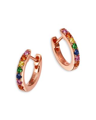 Tsavorite & Multicolor Sapphire Hoop Earrings in 14K Rose Gold