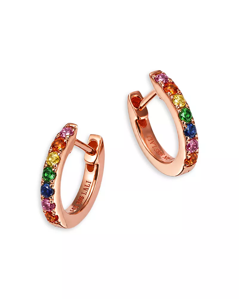 Bloomingdale's Fine Collection Tsavorite & Multicolor Sapphire Hoop Earrings in 14K Rose Gold