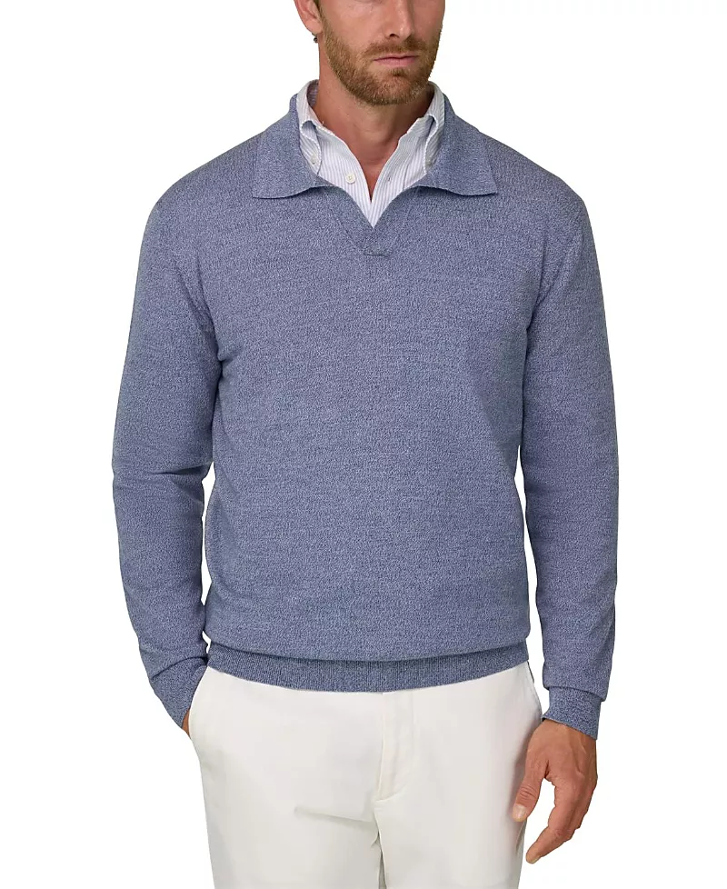 Boggi Milano Knitted Merino Wool Cashwool Mouline Polo Shirt