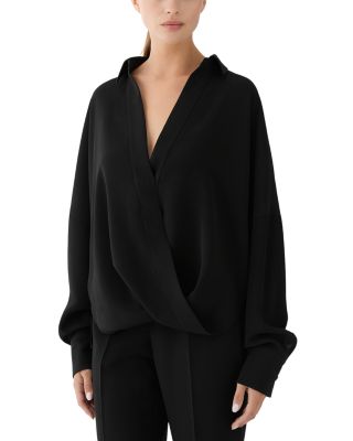 Lafayette 148 New York Finesse Crepe Oversized Twist Waist Blouse