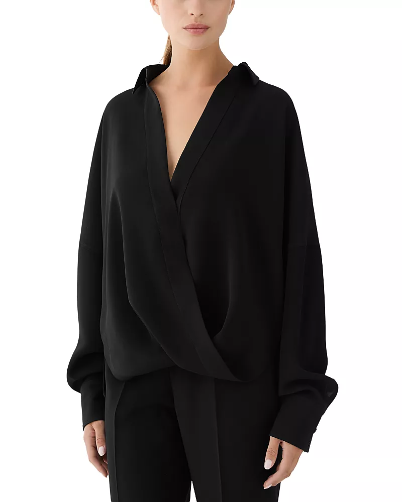 Lafayette 148 New York Finesse Crepe Oversized Twist Waist Blouse