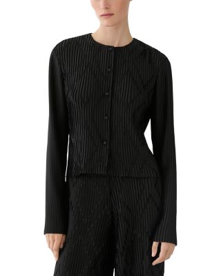Lafayette 148 New York Diamond Plisse Long Sleeve Cardigan