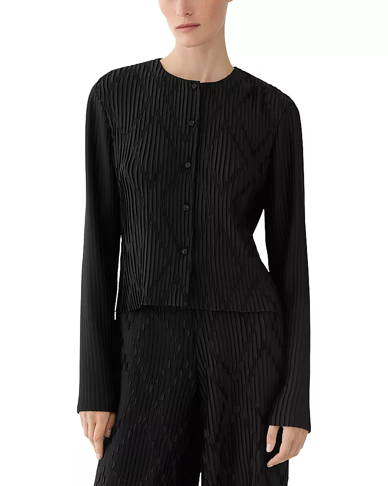 Lafayette 148 New York Diamond Plisse Long Sleeve Cardigan