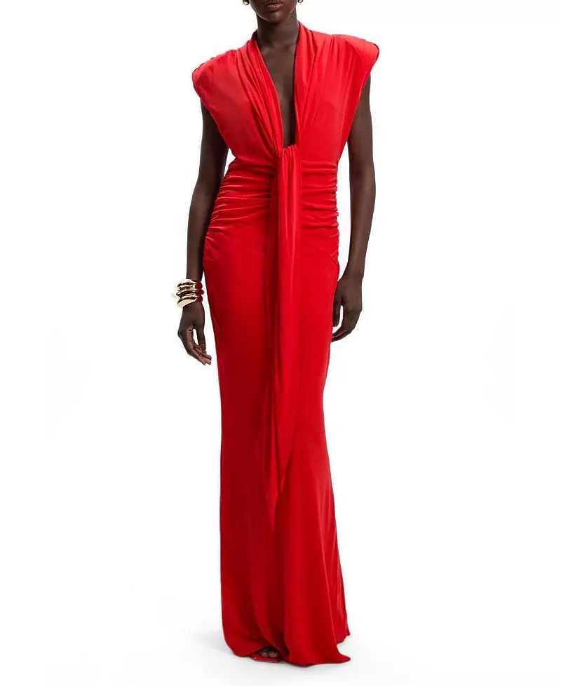 Karen Millen Plunge Ruched Twist Jersey Maxi Dress