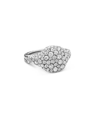 David Yurman Chevron Pinky Ring in 18K White Gold with Diamonds, 10mm