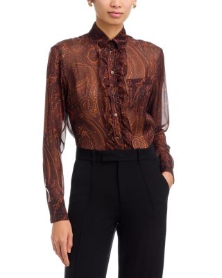 Ruffle Front Silk Shirt