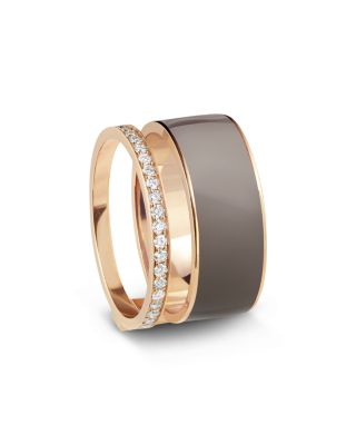Repossi 18K Rose Gold Chromatic Taupe Lacquer & Diamond Two Row Ring, 0.34 tcw