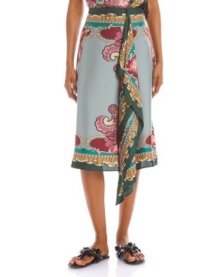 Scarf Silk Ruffle Front Midi Skirt