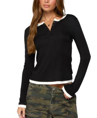  Contrast Layered Look Henley Top
