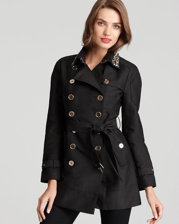 Sam Edelman Double Breasted Trench with Embellished Collar | Bloomingdale's